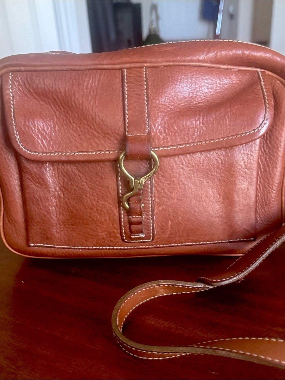Vintage Ralph Lauren RL Brown Leather Crossbody Bag Korea Brass Hook 10.5”